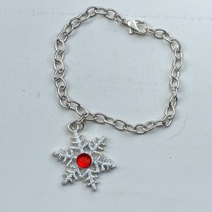 Snowflake Charm bracelet with red gem
